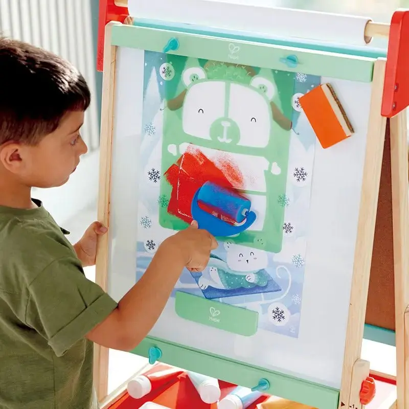 Hape All-in-One Wooden Kid's Art Easel with Paper Roll and Accessories - Image 4