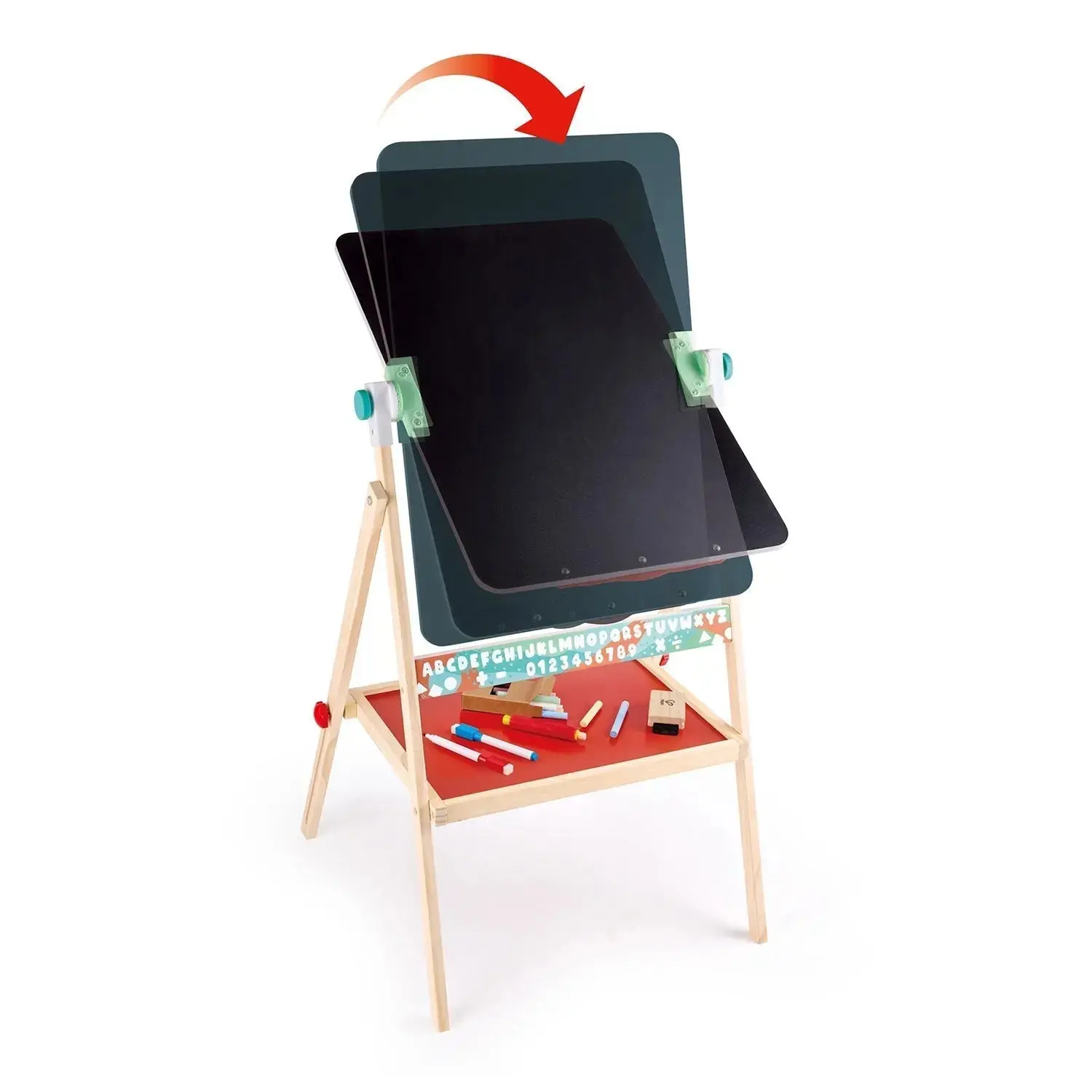Hape Flip Flat Easel Foldable Double-Sided Free Standing Blackboard & Whiteboard with Chalks, Markers - Image 3