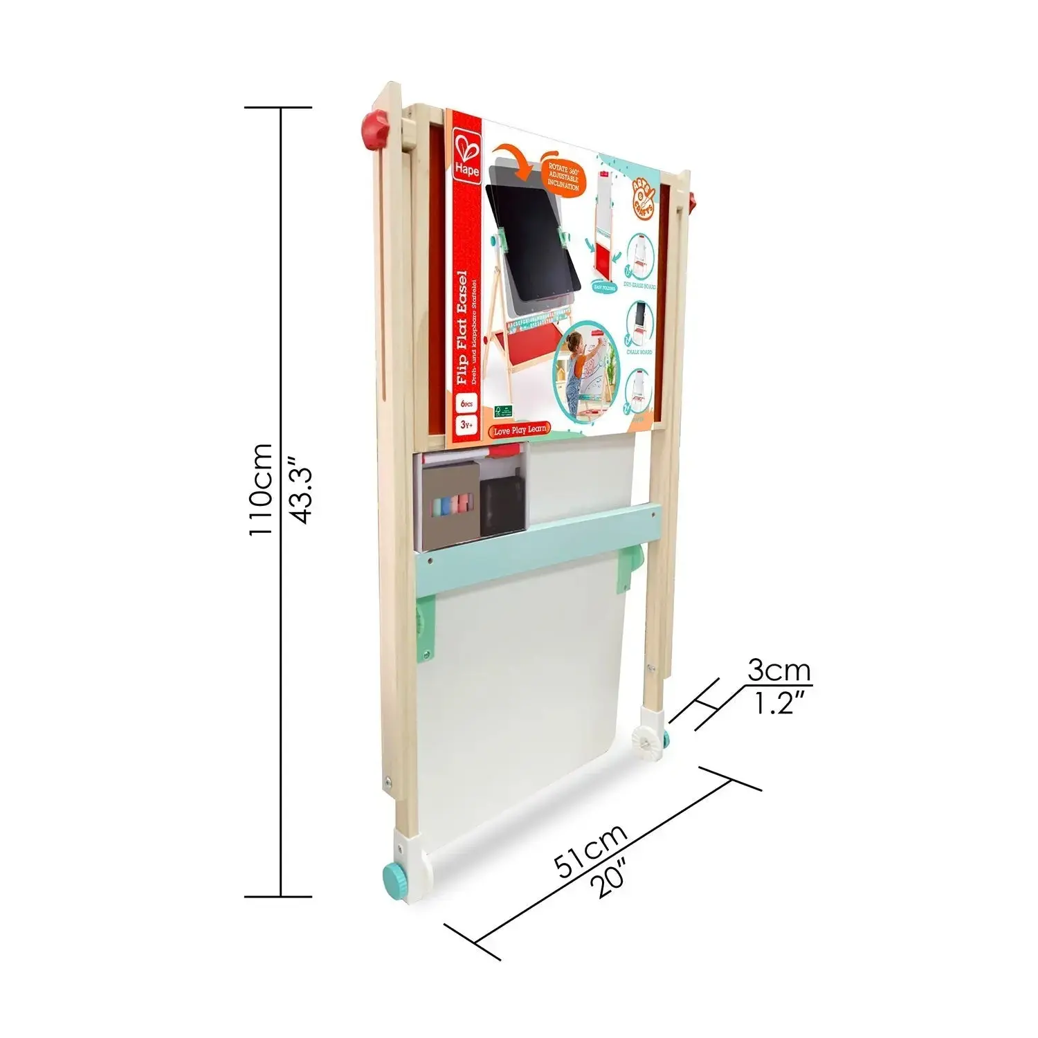Hape Flip Flat Easel Foldable Double-Sided Free Standing Blackboard & Whiteboard with Chalks, Markers - Image 5
