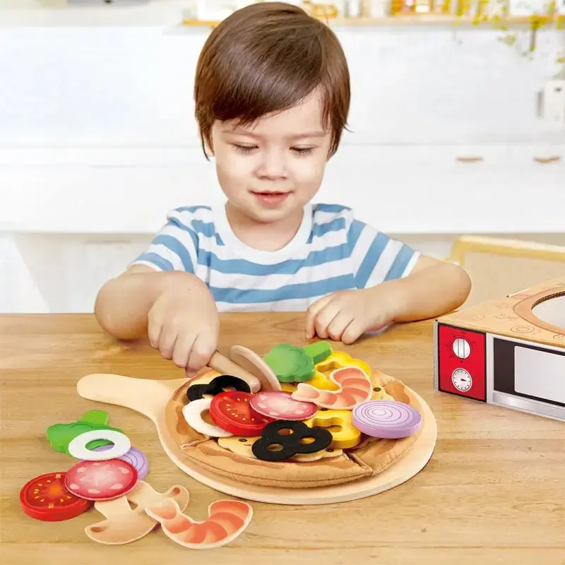 Hape Perfect Pizza Wooden Playset Kids Kitchen Pizza Oven & Delivery Box - Image 3