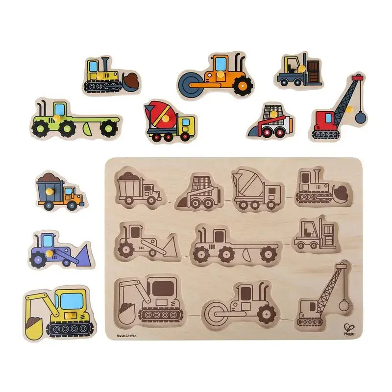 Hape Construction Site Kid's Wooden Toddler Peg Puzzle - Image 3