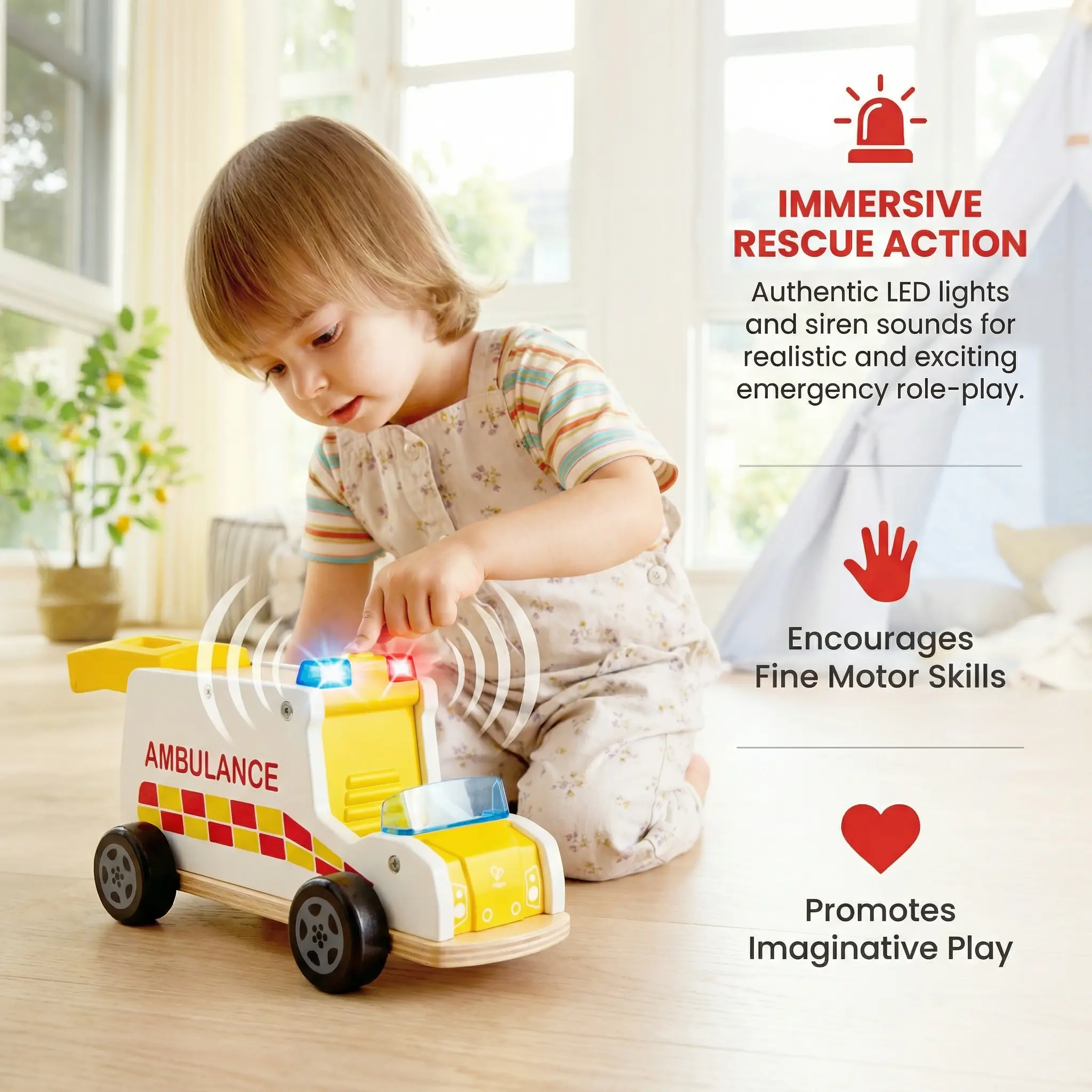 Hape Rapid Response Toy Ambulance - Image 3