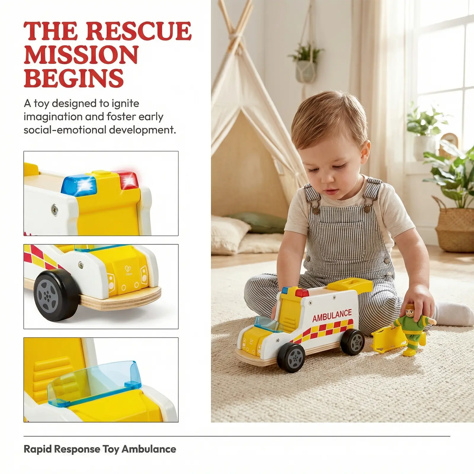 Hape Rapid Response Toy Ambulance - Image 4