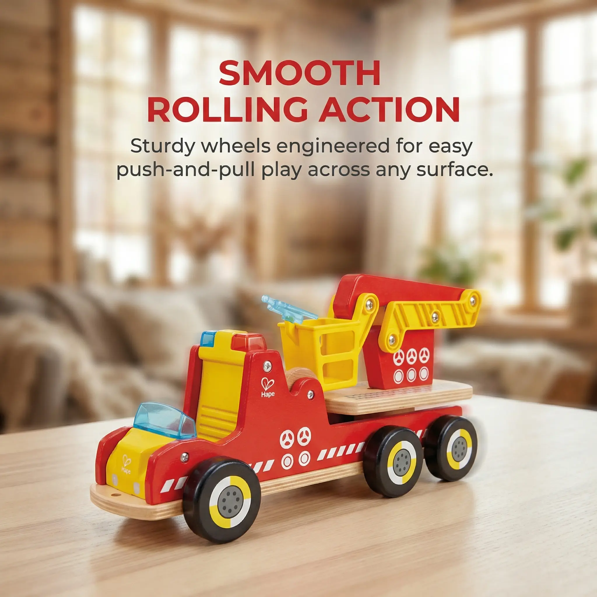 Hape Siren & Lights Toy Fire Truck - Image 4