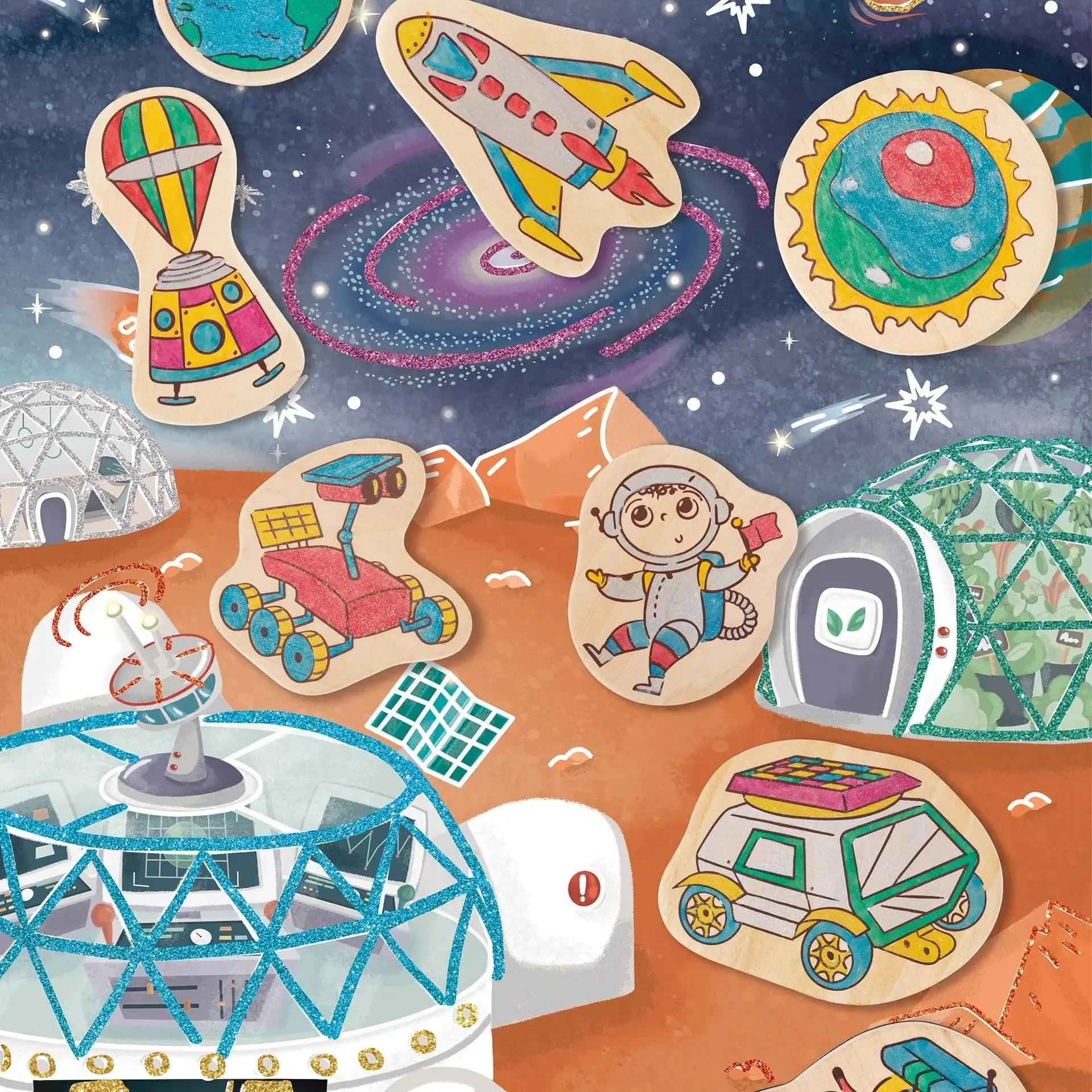 Hape Mars Life DIY Magnets | Make-Your-Own Magnet Art Set With Wooden Magnets and Glitter Markers - Image 3