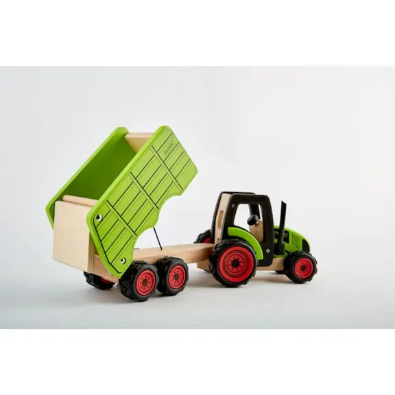 PINToy Wooden Tractor with Trailer - Image 2